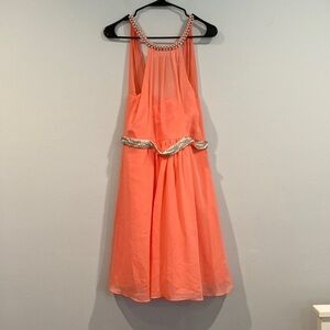 David’s Bridal Peach Halter Dress with Slip - Rhinestones and Pearls - Size 6